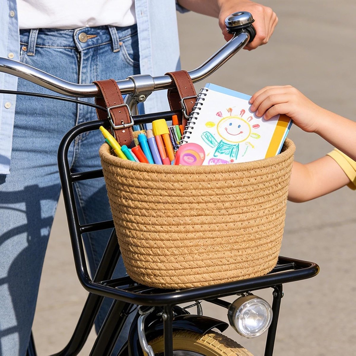 Kinder fietsmand - Stuurtas scooter - Fietsen buiten - Snelle installatie - 21 x 16 x 16 cm - Kaki