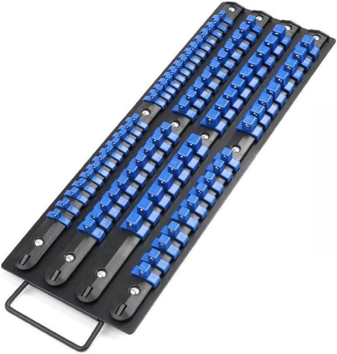 Dopsleutel Houders - Gereedschap Organizer - Werkplaats Inrichten - 80 Stevig Vastgehouden - 3 Rails 1/4 3/8 1/2 - Blauw
