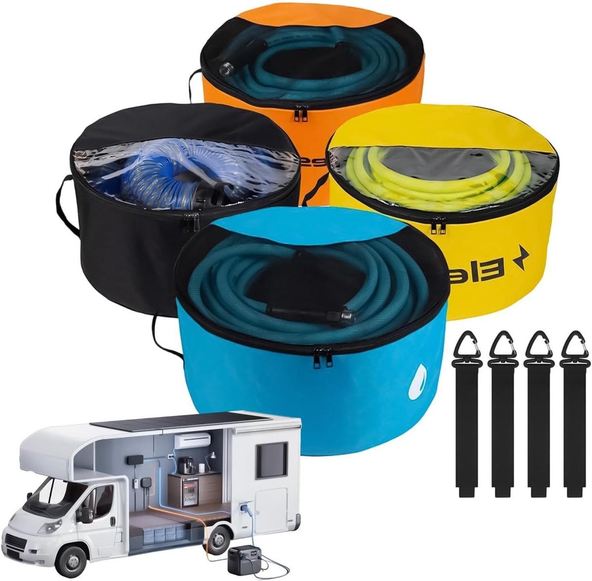Opbergtas Set - Waterdichte Organizer - Camper Uitrusting - Ademende Gaaslaag - 4 Delig - Grijs
