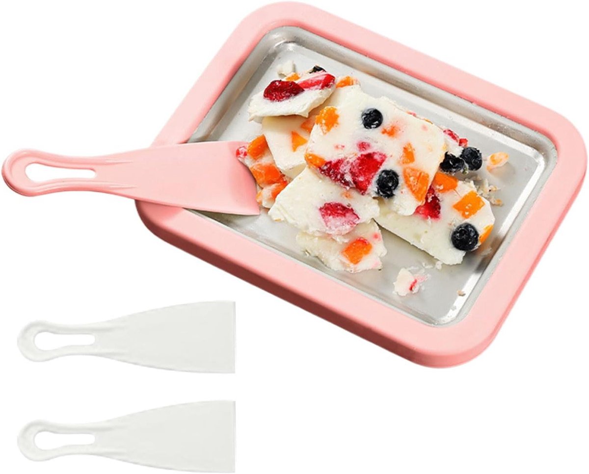 IJsmachine Plaat - Rolijs Maker - Desserts Maken - Handmatig Schraapmechanisme - 22.6 cm - Roze