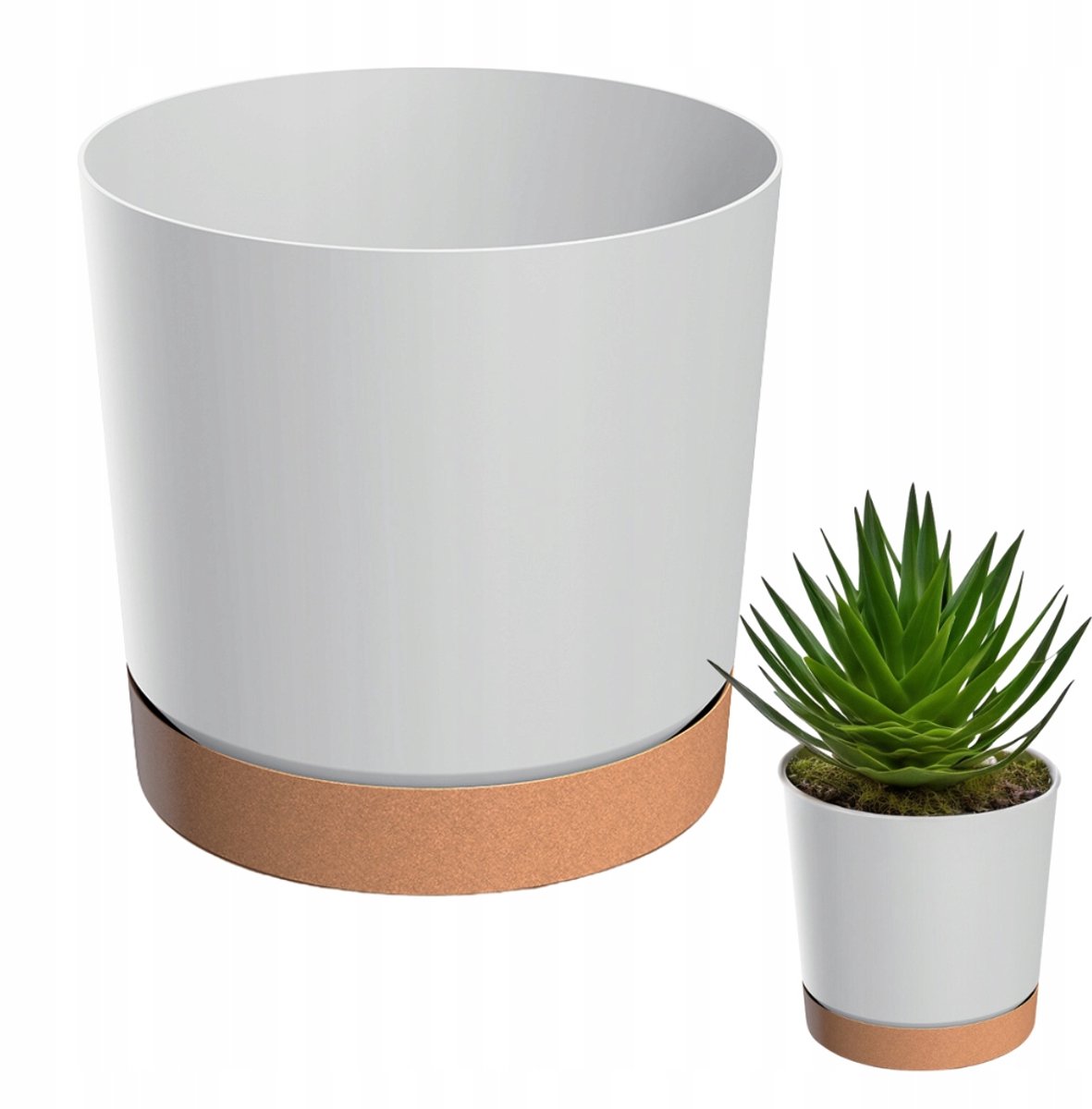 Doniczka Tubo PM ECO DPOD400 Wit met Houten Onderzetter 39cm