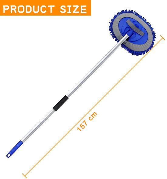 160 cm Autowasborstel met Lange Steel en 180° Rotatie - Uitschuifbare Autowasset voor Krasschone Auto, Wiel en Vrachtwagen — afbeelding 5