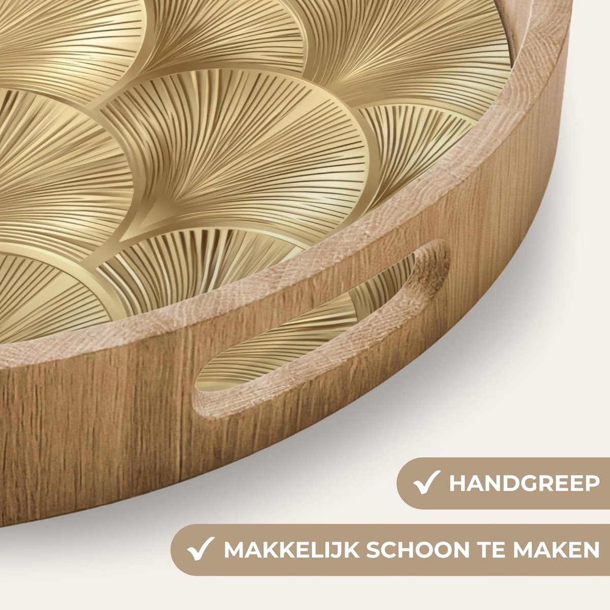 Houten Serveerblad - Dienblad Met Handgrepen - Ontbijt Op Bed - Krasbestendig Hittebestendig - 50x50 cm - Goud Waaier — cadeau in Cadeau-ideeën - foto 6