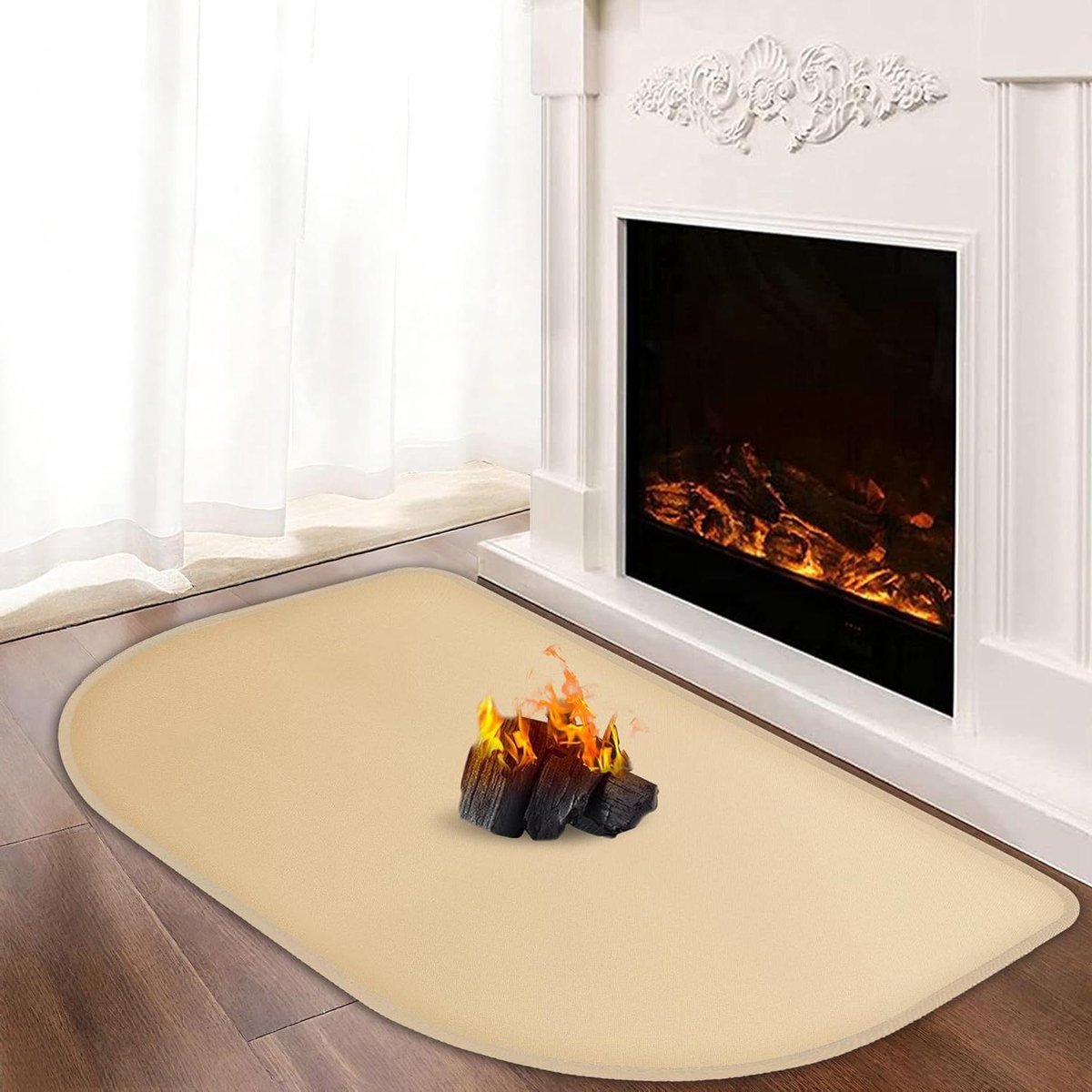 Brandwerende Mat - Vloerbescherming - Haard Veilig - Drielaagse Constructie - 100 x 60 cm - Khaki