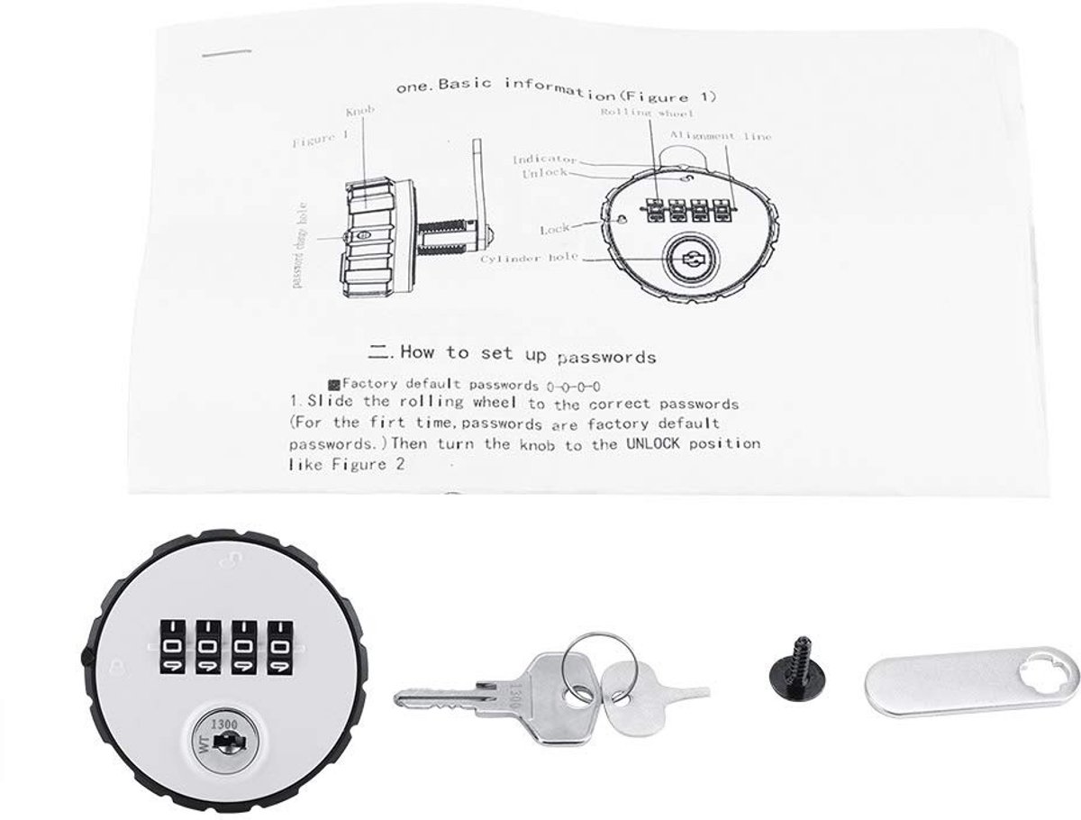 BRENZOOS- Codelock 4 Digit - Zinklegering - Veiligheidslock - Voor Opbergkasten - Waterdicht - Inclusief Bevestigingsmateriaal - Combinatielock
