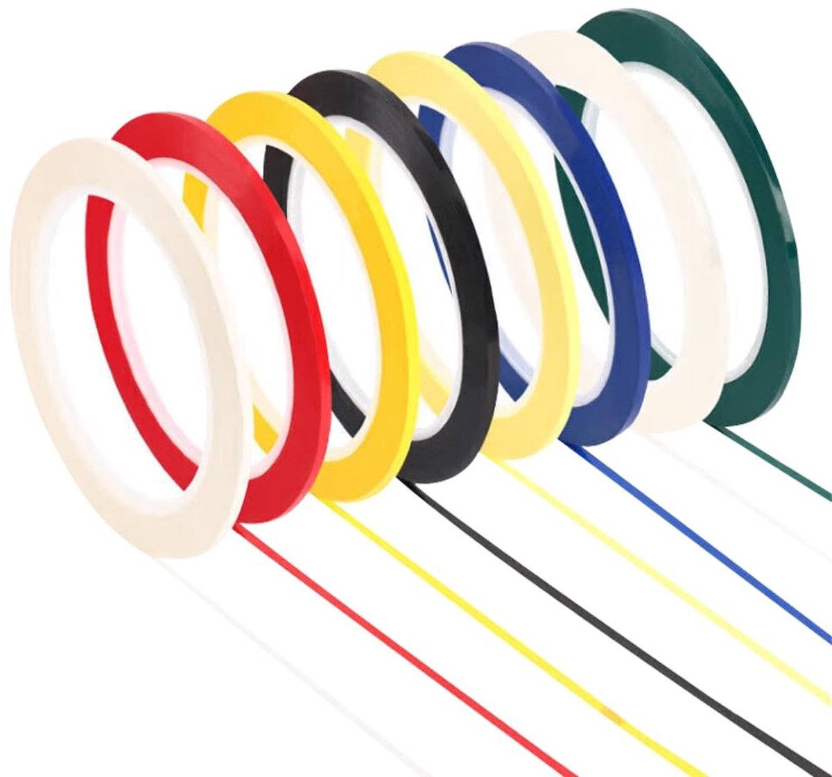 BRENZOOS- Whiteboard Tape 8 Stuks - Zelfklevend - 3 mm Breedte - Duurzaam PET - Multi-kleur - Lengte 66 Meter - Markeringstape