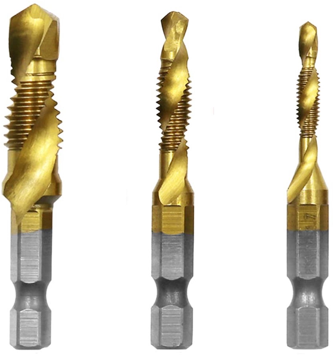 JHUBERS - 3 stuks schroefdraadboren - schroefdraadboorset - Titanium coating - 1/4 inch zeskantschacht - Voor hout en kunststof - Ideaal voor a...