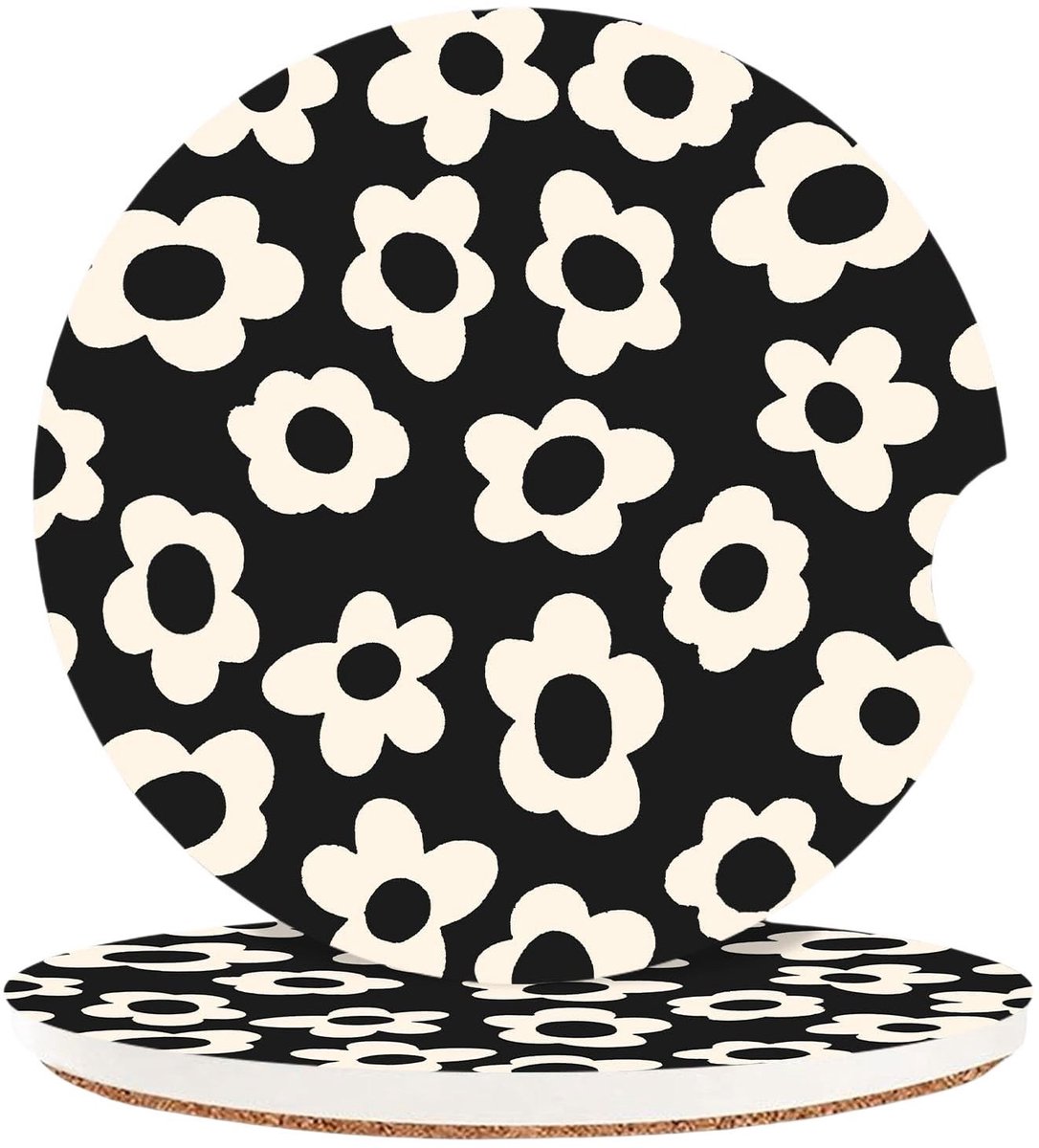 JHUBERS- Onderzetters 2-Pack - Absorberende Kurkonderzetters - Onderzetters voor Bekerhouders - Krasvrije Kurkbasis - 6,50 cm x 6,50 cm - Auto Onderzetters - Bekeronderzetters