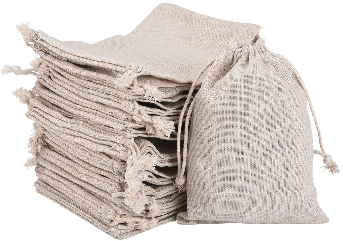JHUBERS- Katoenen Zakken 30 Stuks - Biologisch Afbreekbare Tassen - Trekkoord - Herbruikbaar - Doe-het-zelf Geschenkzakken - Afmeting 12 x 15 cm