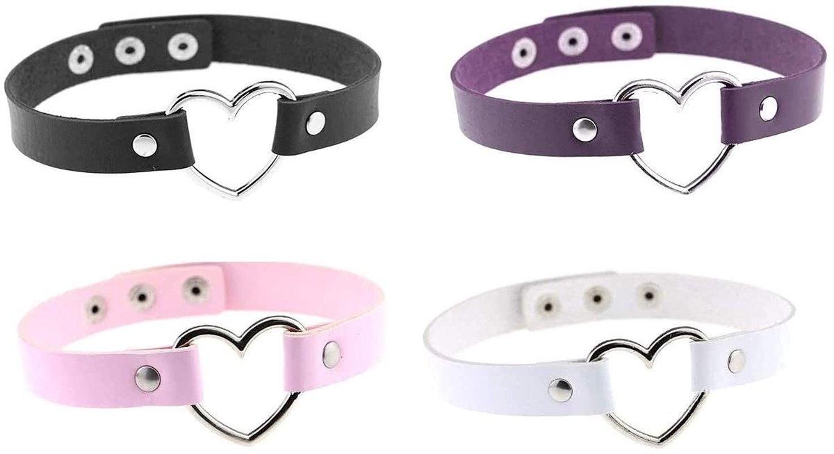 JHUBERS- Halsband Vintage - Set van 4 - Halsbanden voor Hond - Hartvorm - Duurzaam Materiaal - Verstelbaar Design - Kettingen