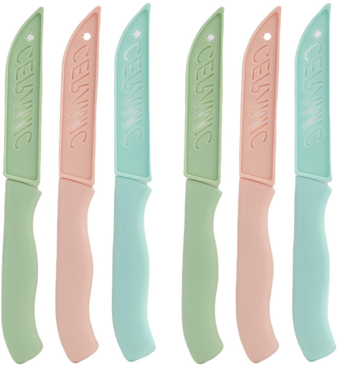 BRENZOOS- Keukenmessenset 6-delig - Keramisch - Ergonomisch handvat - Corrosiebestendig - Duurzaam - 80 mm lemmetlengte - Messen