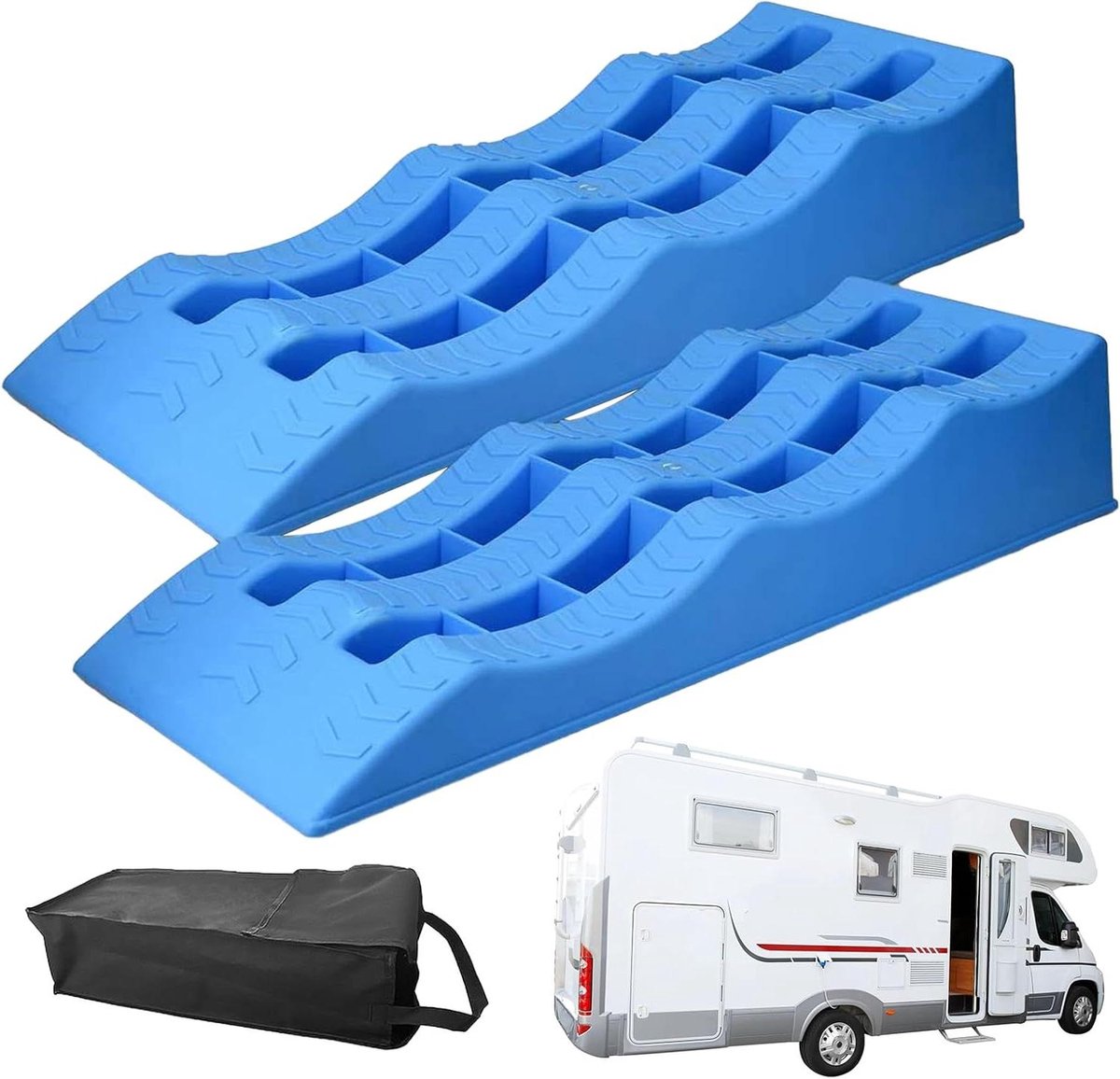 Wielkeggen voor auto's - Camper Leveling Blokken - Voertuig waterpas stellen - Antislip ontwerp - 2 stuks - Blauw