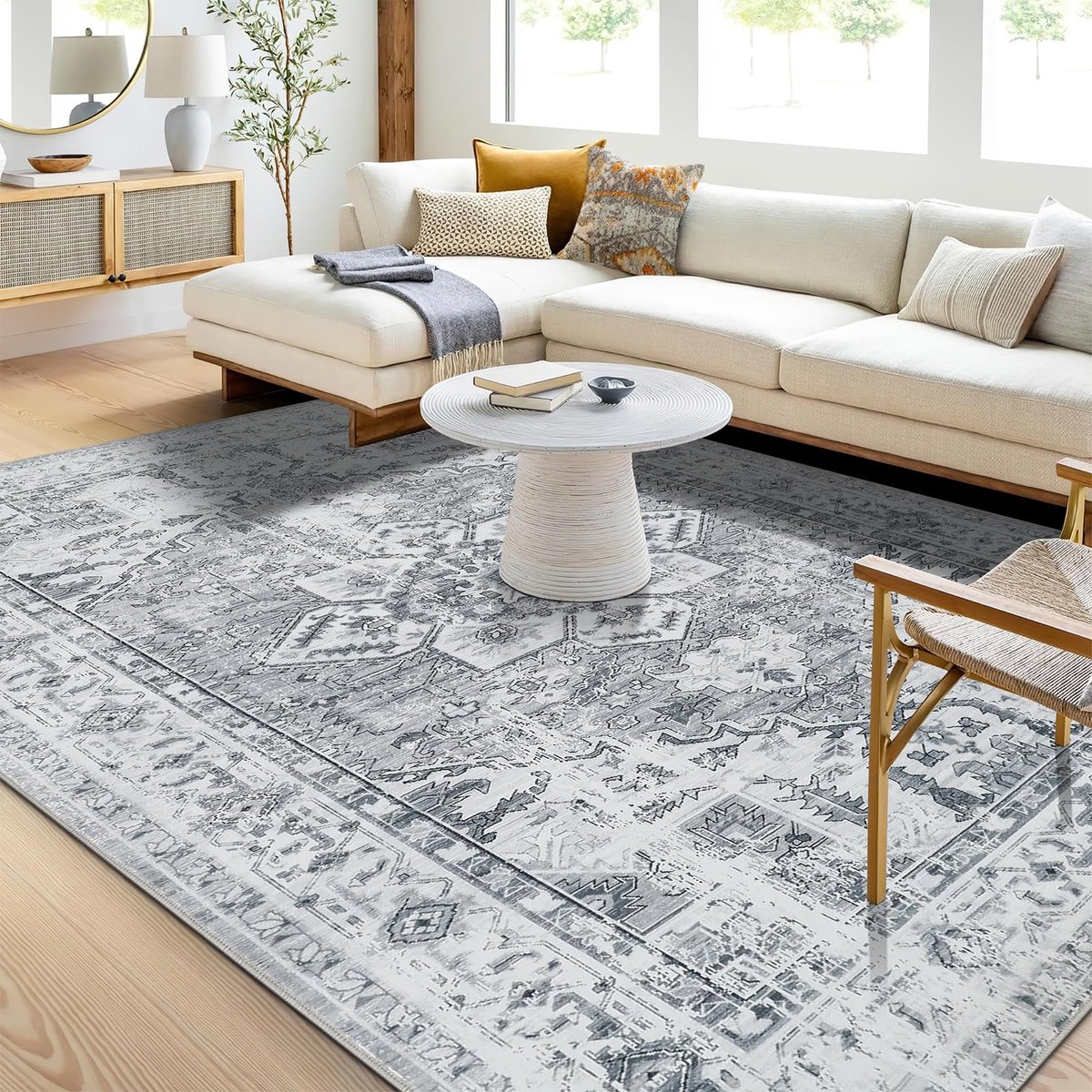 BRENZOOS- Vloerkleed 140x200 cm - Boho - Laagpolig - Wasbaar - Antislip - Kunstwol - Geschikt voor kinderen en huisdieren - Tapijt