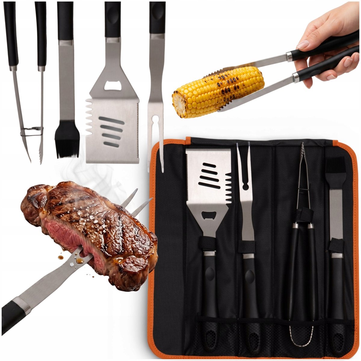 BBQ Grillset 4-delig met Etui - Roestvrij Staal