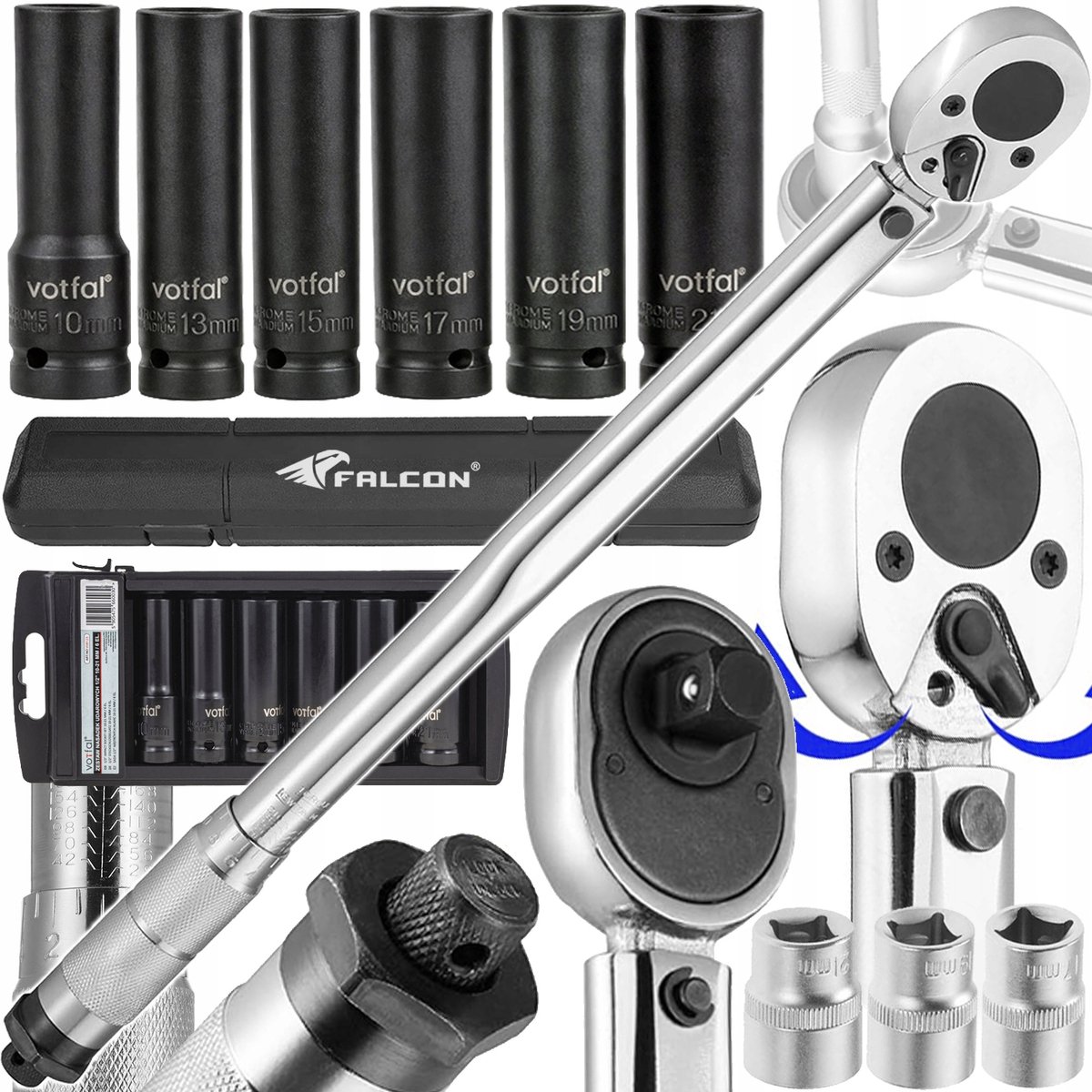 Momentsleutel 1/2" 28-210 Nm CrMo/CrV met doppen a case