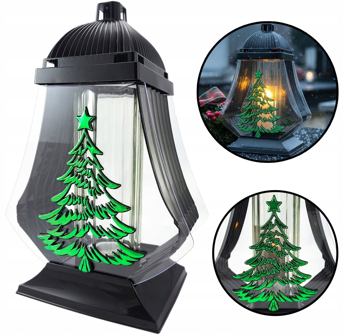 Grote Kerst Znicz met Groene Kerstboom - 34cm