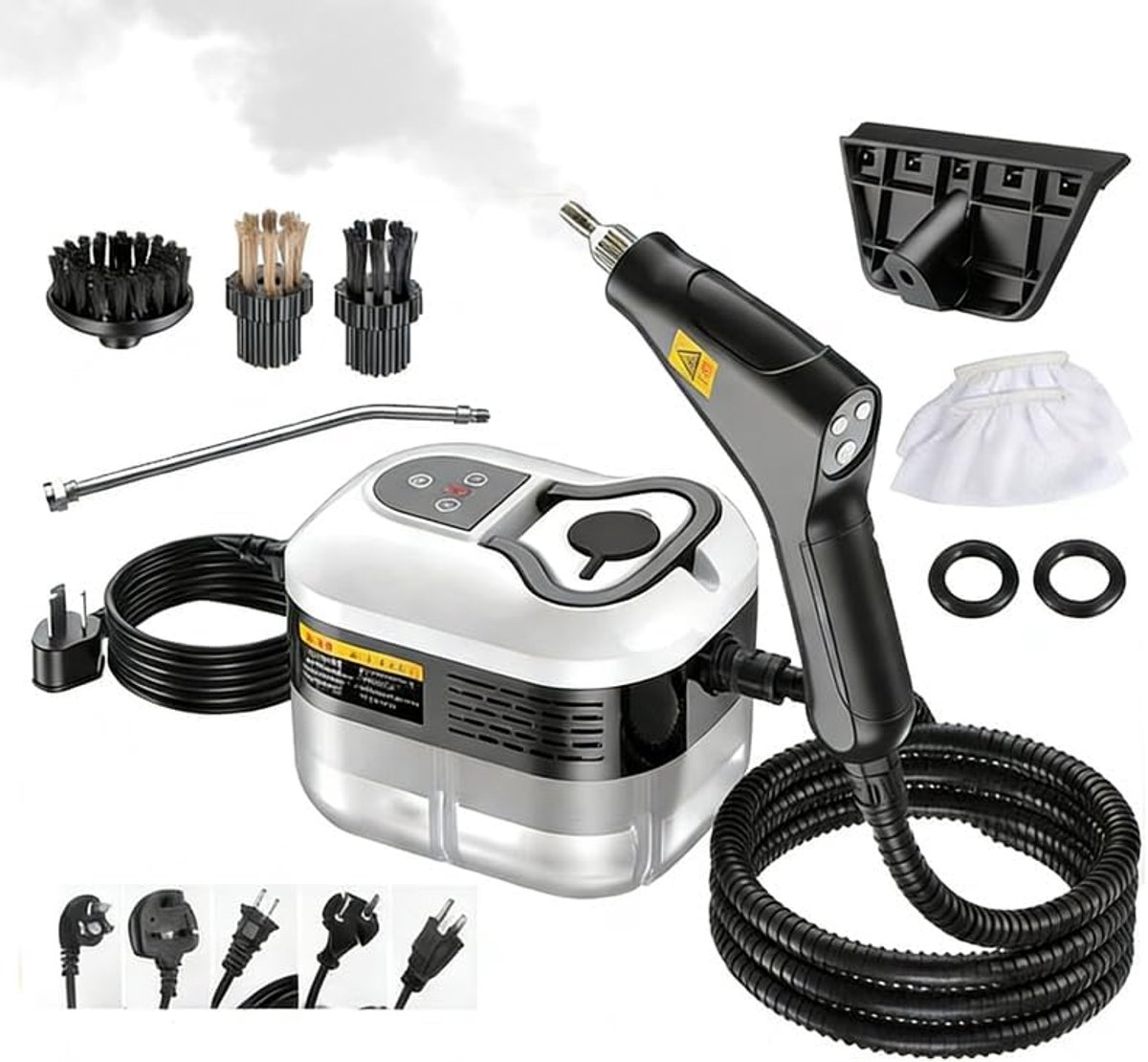 Ulisem - Stoomreiniger - 2500W handstoomaperaat - 105°C hogedruk stoom - 6 verstelbare standen - 60 min batterijduur - Met 3 opzetborstels - 2.2m slang - Voor keuken, badkamer en auto - Draagbaar en lichtgewicht - Wit