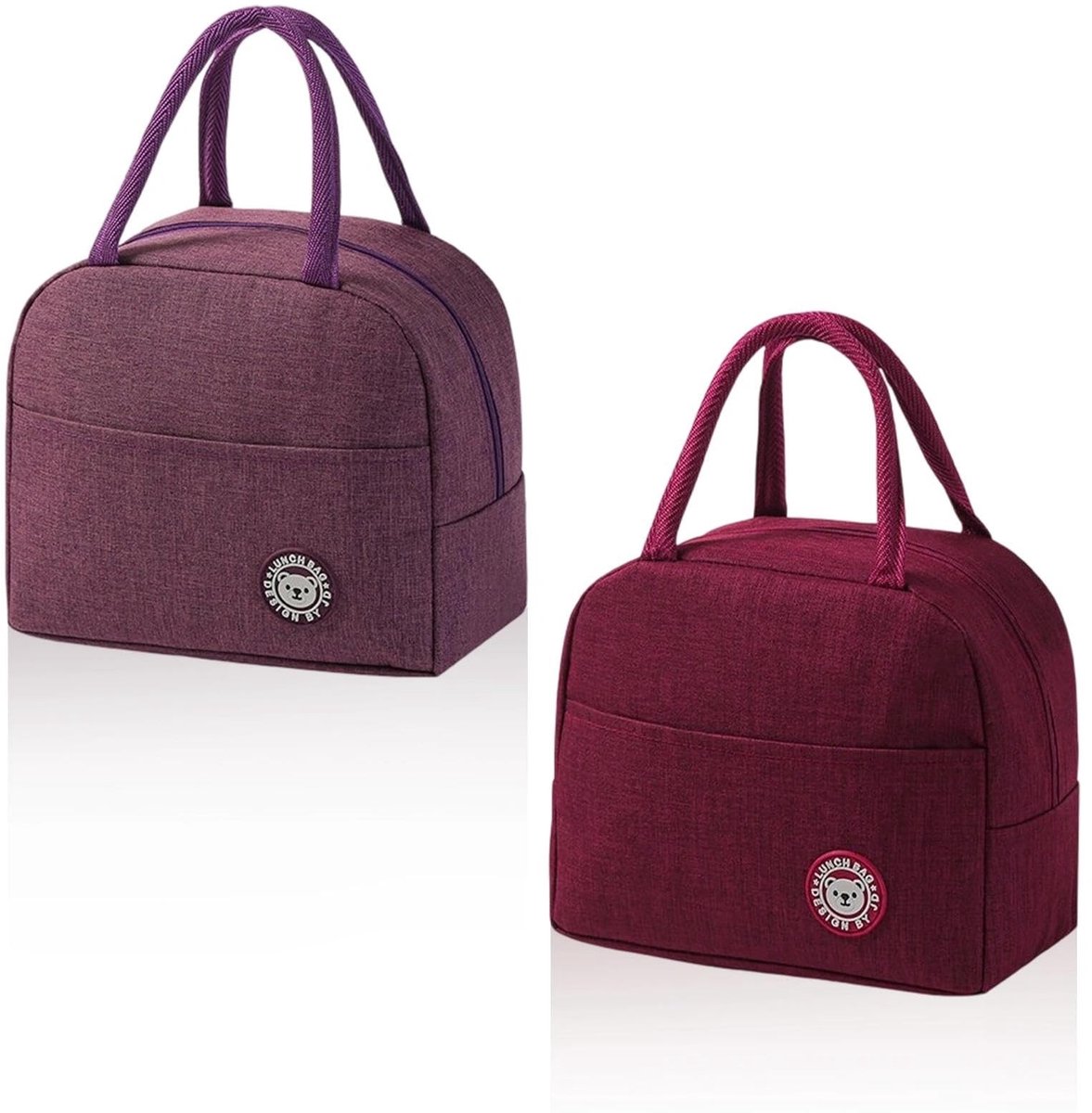 Dailygoods- Koeltas - 2 Stuks - Wijnrood/Paarse Kleur - Kleine Koeltassen - Zijvakken - Dubbele Handgrepen - Voor Kantoor/School - Thermotas