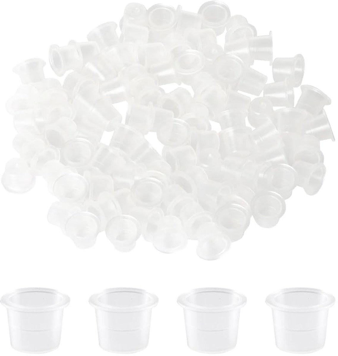 Dailygoods- Inktbekers 300 stuks - Plastic Pigmentbekers - Tatoeage Inktdoppen - Transparant - Praktisch voor Make-up - Afmetingen 1,2 cm x 0,9 cm