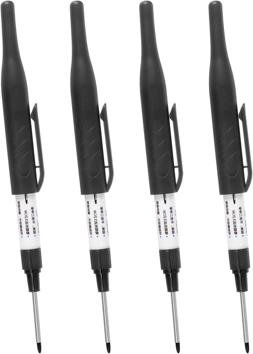 Diepe Gaten Markeerpen - Lange Neus Marker - Houtbewerking Markeren - Waterproof Oliebasis Inkt - 4 Stuks - Zwart