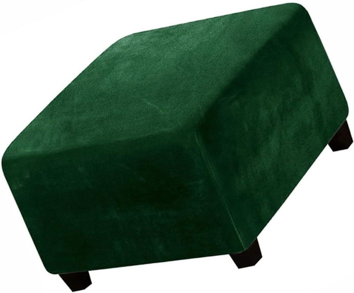 Poufhoes Velvet - Voetenbank overtrek - Interieur Vernieuwen - Elastische Pasvorm - 60-76 cm - Donkergroen