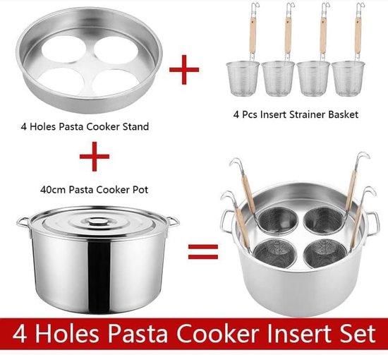 Pastapan met Zeef - Kookpan Pasta - Pasta Koken Afgieten - Meerdere Compartimenten - 4 Gaten - Zilverkleurig — afbeelding 2