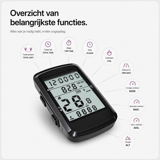 BOTC Fietscomputer met GPS - Fiets snelheidsmeter - Kilometerteller met automatische achtergrondverlichting - Waterdicht en lange batterijduur van BOTC — afbeelding 3
