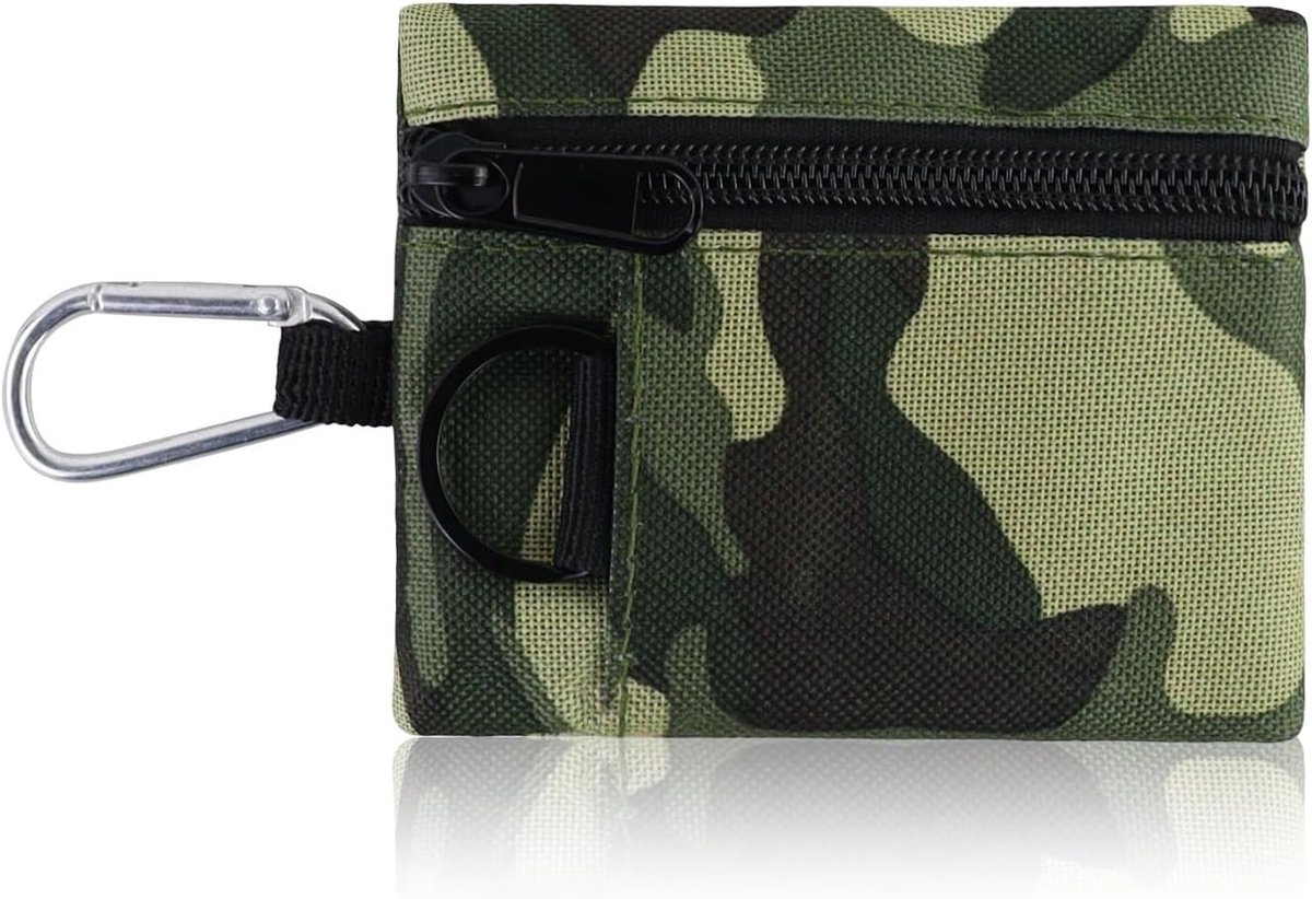 Mini Portemonnee voor Mannen en Vrouwen, Canvas en Nylon, Tactische Kleine Ritsportemonnee met Sleutelhanger en Karabijnhaak, Minimalistisch en Compact Design