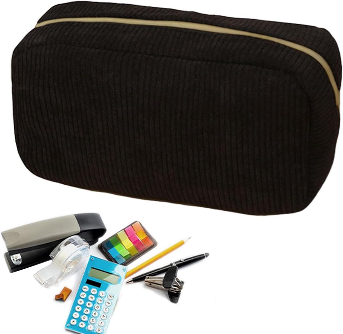 Etui - Pennendoos Corduroy - Schoolbenodigdheden Opbergen - Zacht Corduroy Materiaal - 22x11x7 cm - Zwart