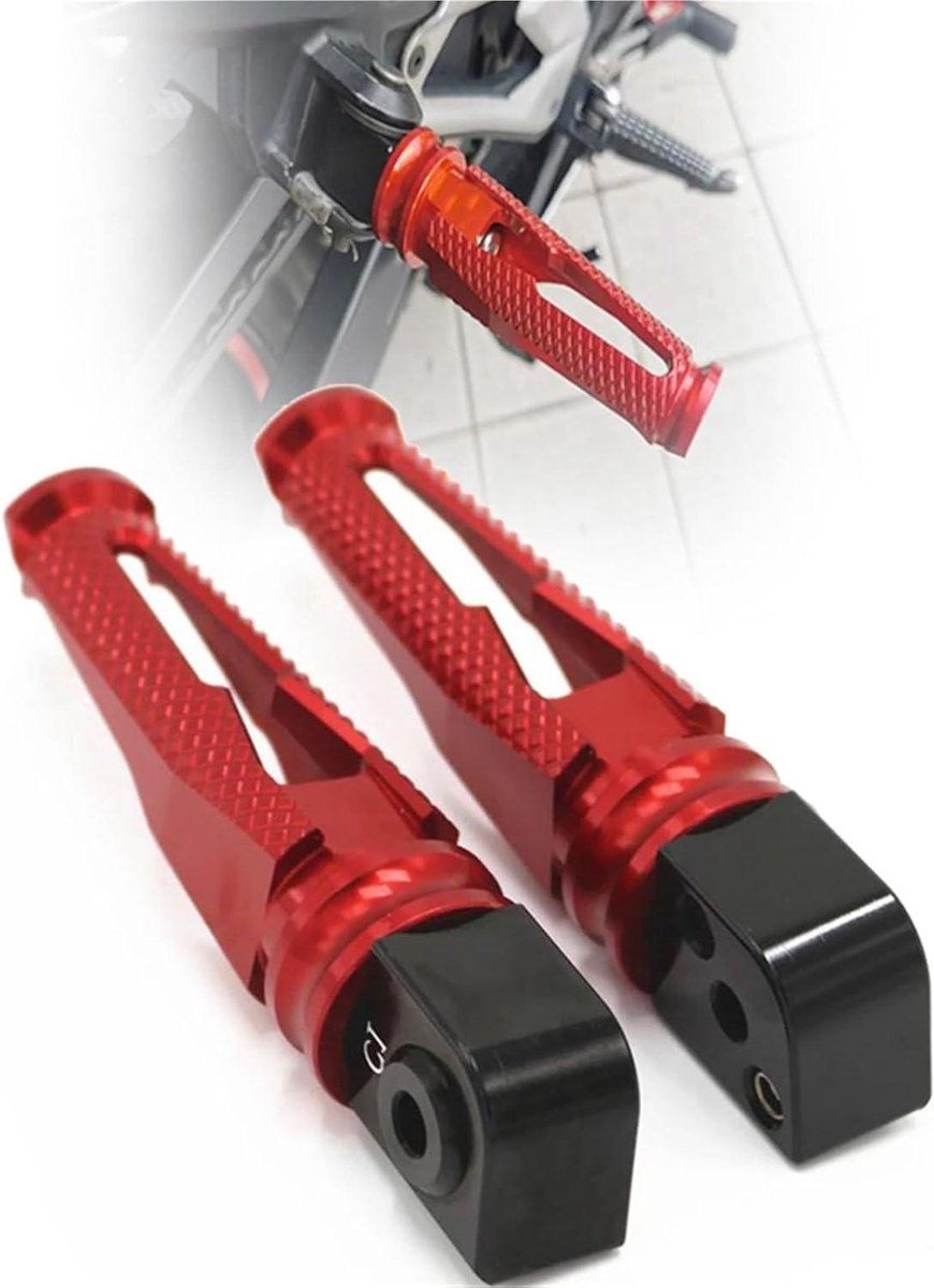 Motorfiets Voetsteunen - Passagiers Pedalen - Veilig Rijden - Antislip CNC Aluminium - 200 g - Rood