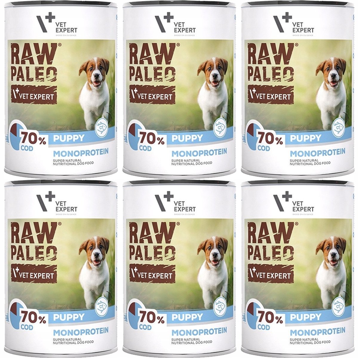 VetExpert Raw Paleo-Serie - Natvoer voor Puppies - Kabeljauw - Graanvrij - 6x400g
