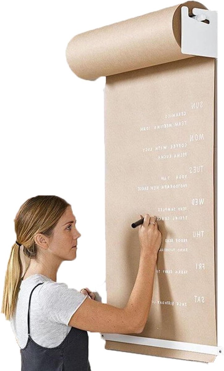 Papier Roll Houder - Notitie Dispenser - Berichten Noteren - Stalen Frame - 40cm Breed - Wit