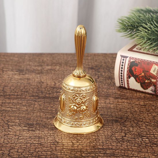 Tafelbel - Handbel - Zinklegering - Handbellen - Tafelbellen - Schoolbel - Receptiebel - Klassieke Handbel - Beltonen - Bel - Butler bel - Geschikt voor thuis, restaurants en feesten - 5.5*11.5cm - Goud — afbeelding 2