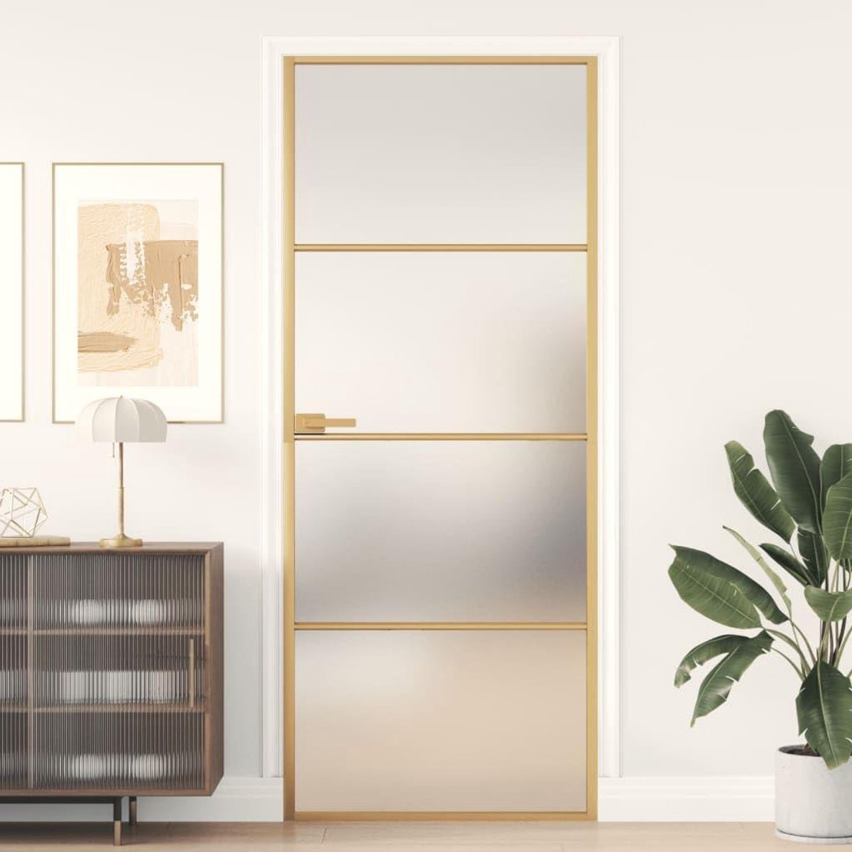 Binnendeur Glas - Moderne Deur - Ruimtes Scheiden - Mat Glas - 83 x 201.5 cm - Goud