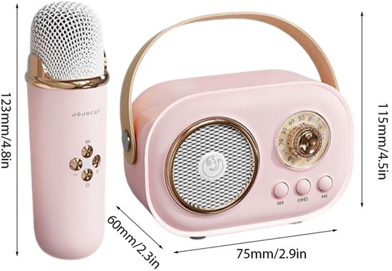 Roze C20PLUS draagbare draadloze Bluetooth-karaokespeaker en -microfoon (alles-in-één) - Geschikt voor gebruik buitenshuis en thuisentertainment/karaoke - Stereospeaker met twee microfoons - ABS-materiaal — afbeelding 4