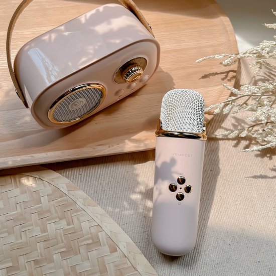 Roze C20PLUS draagbare draadloze Bluetooth-karaokespeaker en -microfoon (alles-in-één) - Geschikt voor gebruik buitenshuis en thuisentertainment/karaoke - Stereospeaker met twee microfoons - ABS-materiaal — afbeelding 2