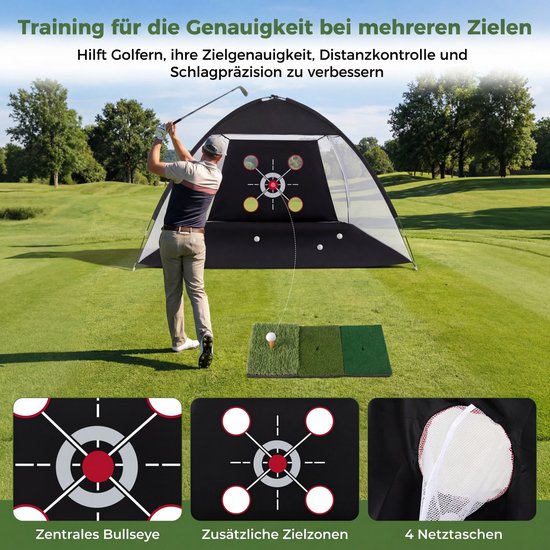 COSTWAY golfoefeningsnet 300 x 200 cm, golfnet met slagmat, doelplaat, 5 ballen en tee, chipping-trainingsnetten incl. draagtas, draagbaar trainingshulpmiddel voor binnen en buiten van Costway — afbeelding 2
