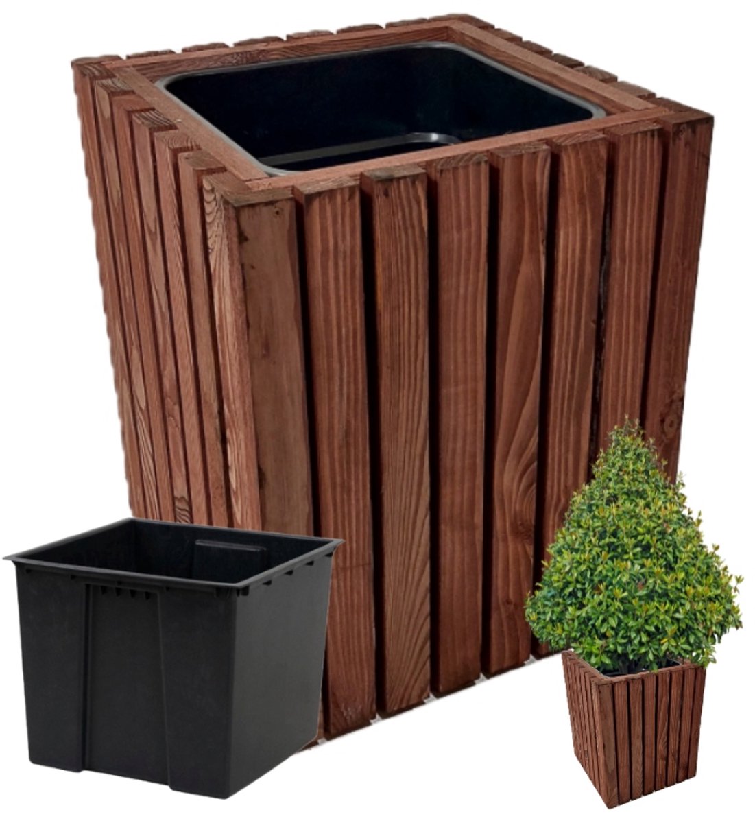 Houten Terraspot met 18L Inzet - 48x39x39cm