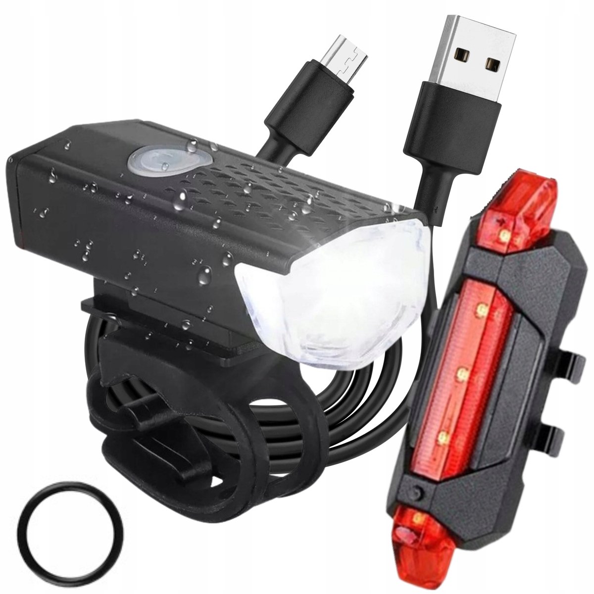 Fietslamp Set LED USB Oplaadbaar 300lm Voor & Achter