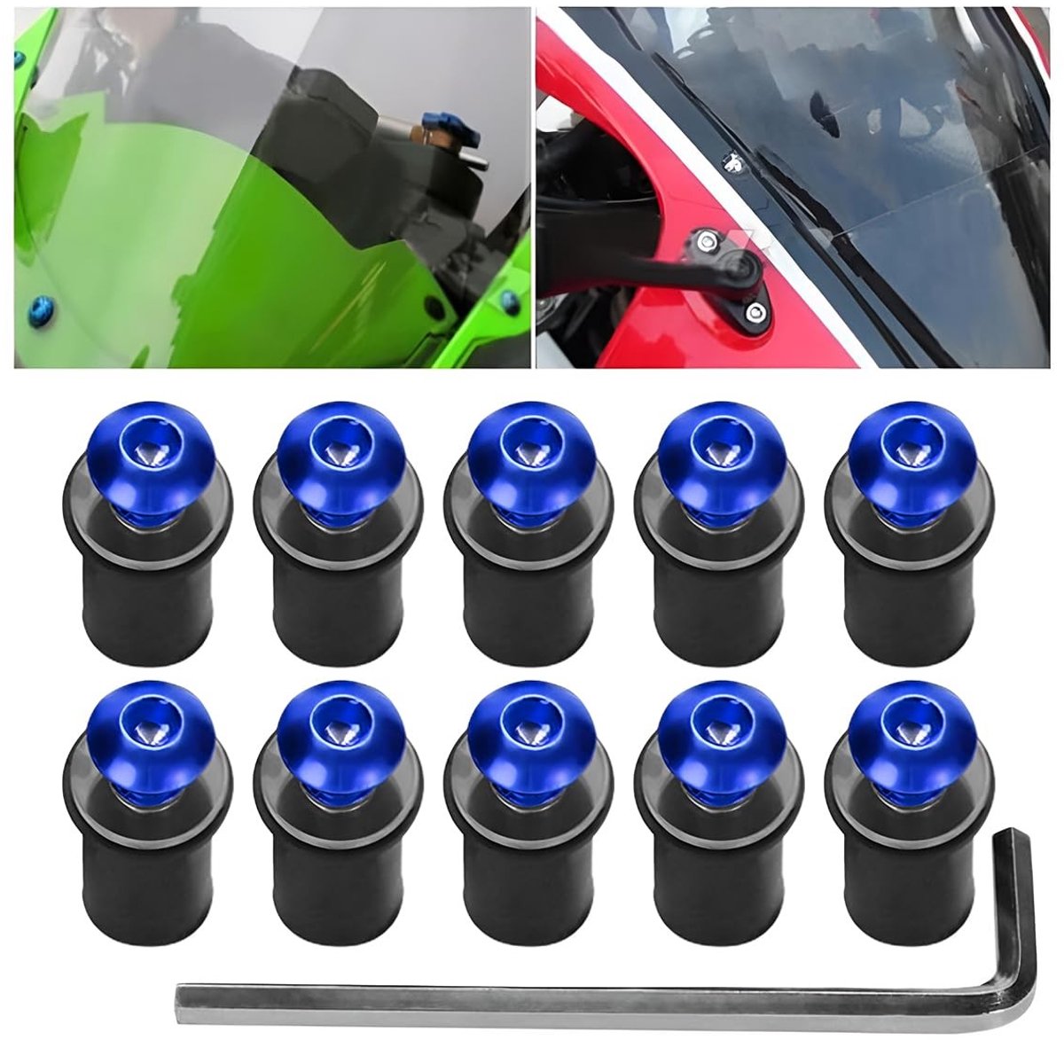 Dailygoods- Voorruitschroeven 10 stuks - Aluminium - Multifunctionele Schroevenset - Motorfiets Accessoires - Kleur: Blauw/Zwart/Rood/Groen/Zilver - Eenvoudige Installatie - Motorfiets Schroeven