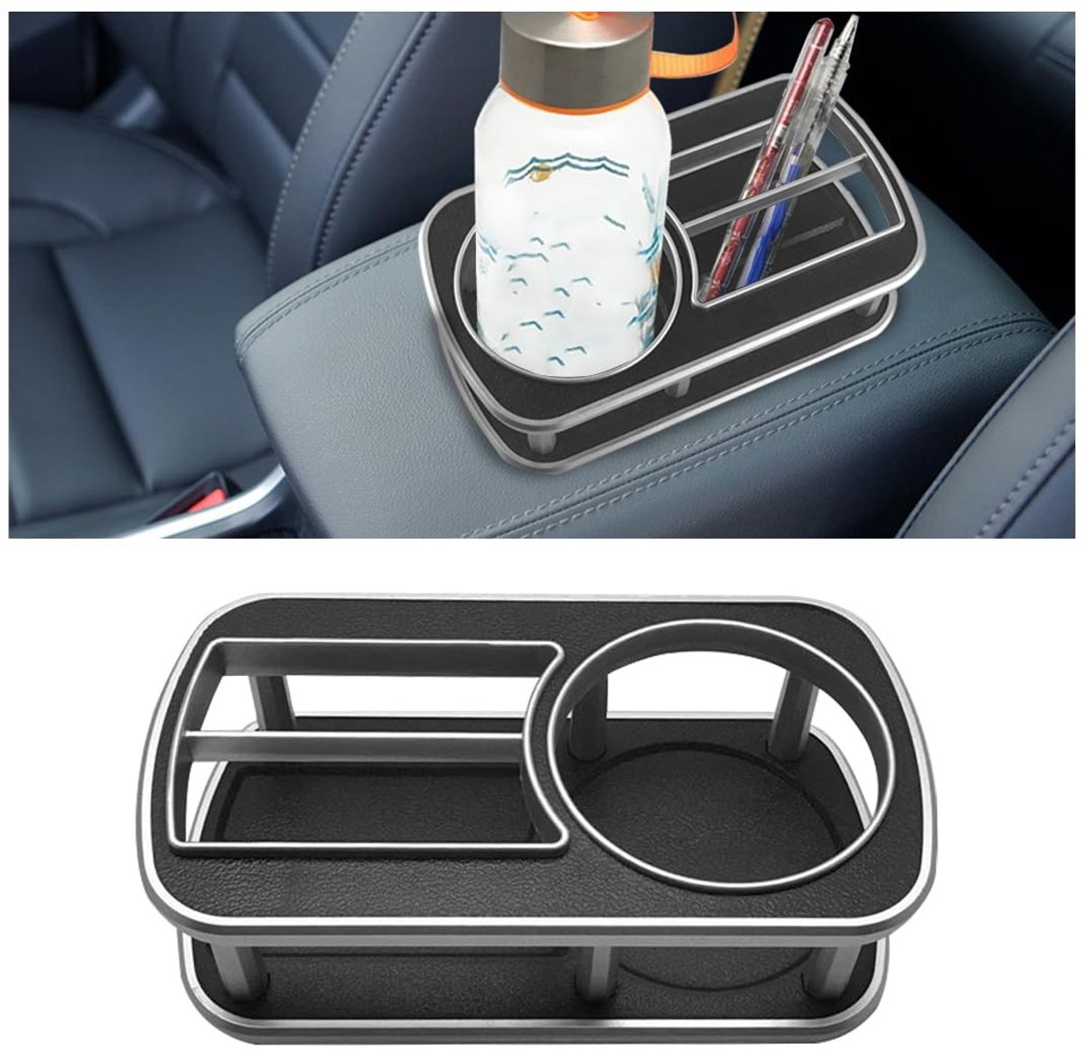 Dailygoods- Autohouder Multifunctioneel - Bekerhouder Auto - Organizer Auto - Zwart/Goud - 17,5 x 9,8 x 5,3 cm - Duurzaam ABS Materiaal