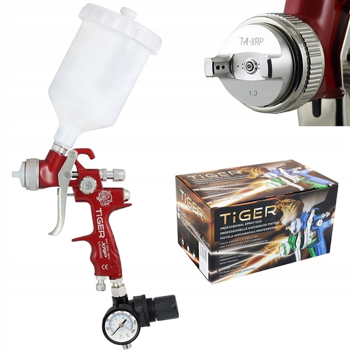 TIGER XRP-spuitpistool 1,3 mm met verkleiner en tank van 600 ml