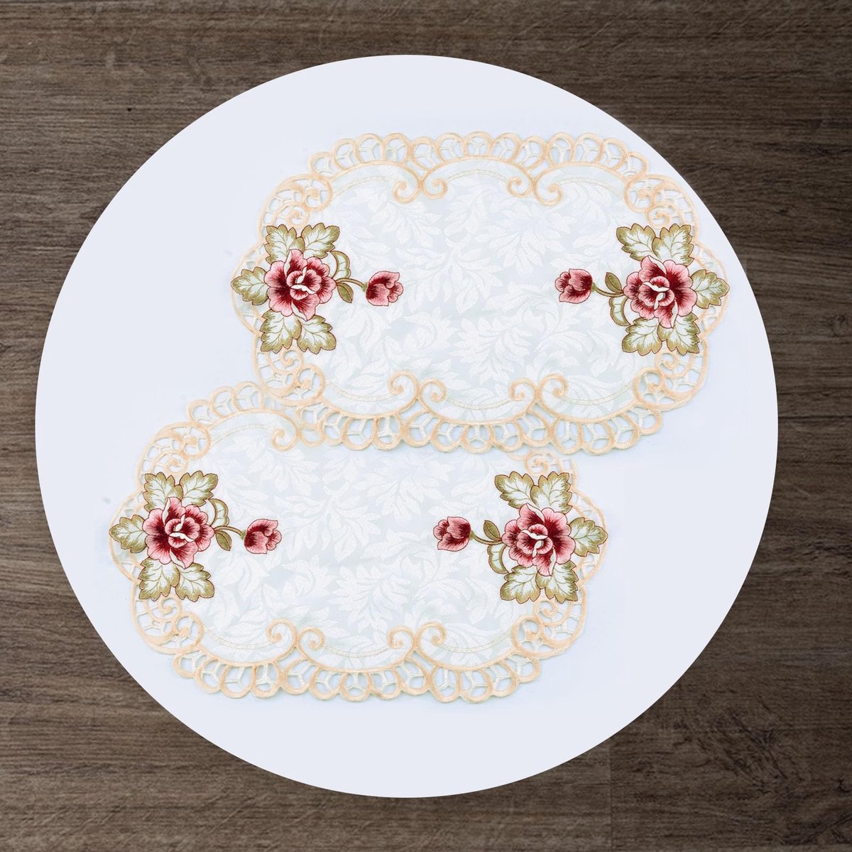 SMOAKEZ- Placemat Set 2 Stuks - Geborduurd Kanten - Ovaal 43 x 28 cm - Bloemenpatroon - Tafeldecoratie - Tijdloos Elegant - Tafelkleed