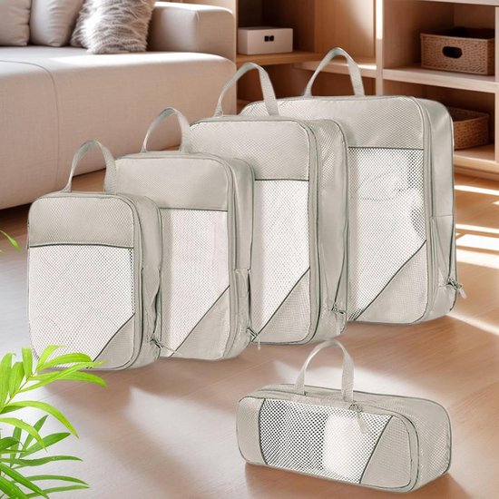 Reis Compressie Zakken - Koffer Organizer - Ruimte Besparen - Vochtwerende Binnenlaag - 34x24 cm - Beige — afbeelding 2