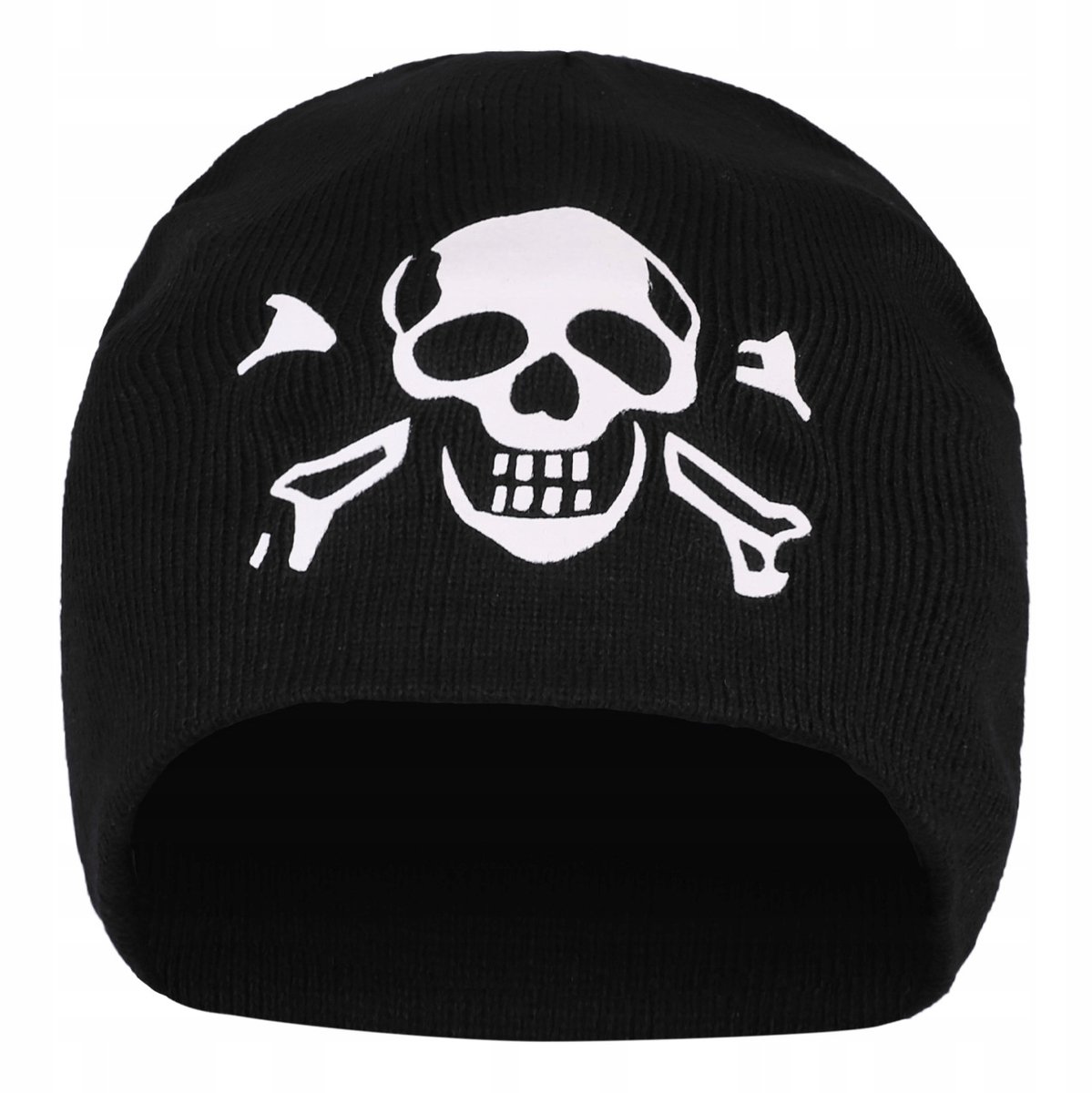 MFH Skull Winter Beanie - Zwarte Herenmuts met Piratenprint