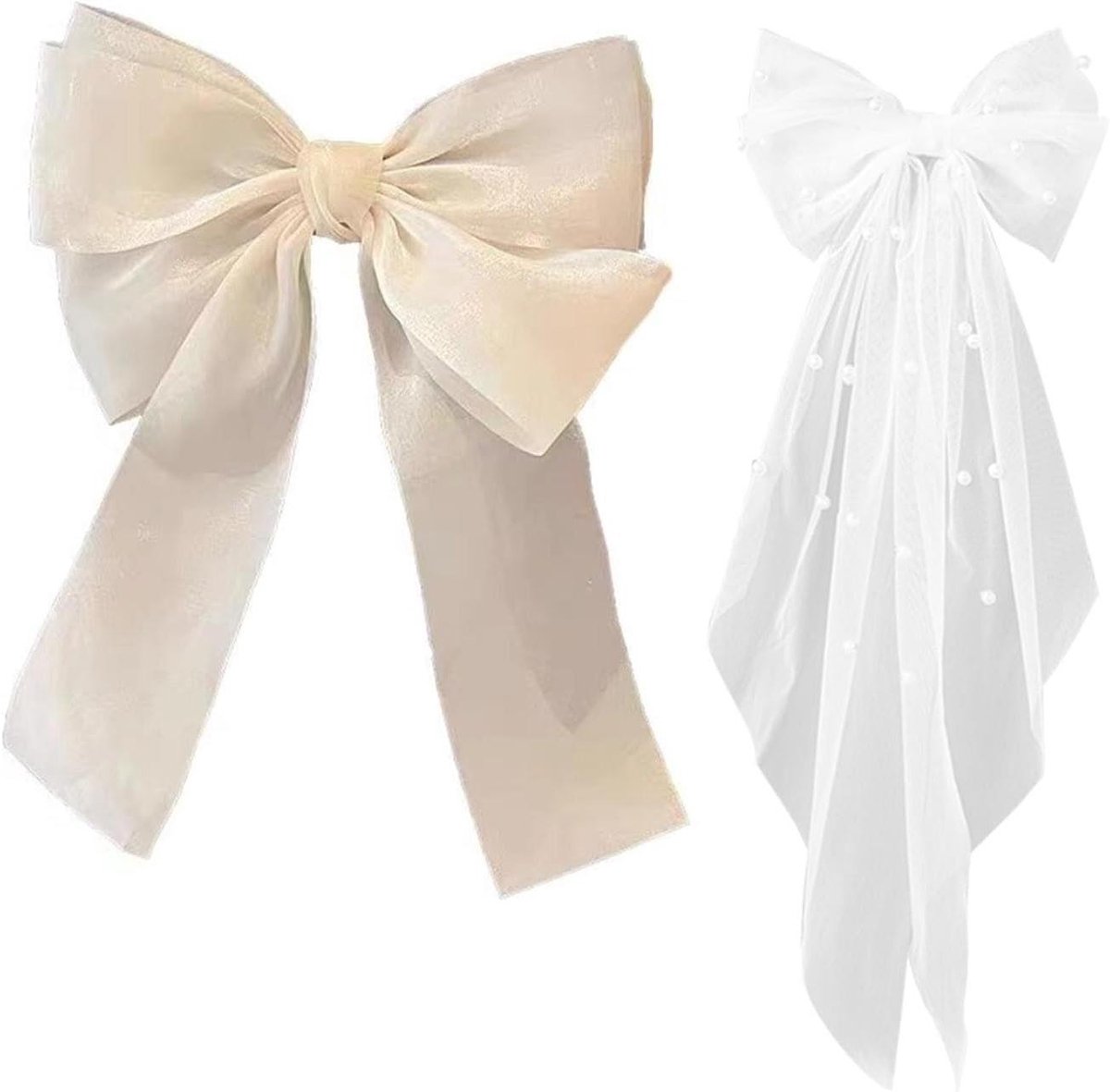 Gaashaarklemmen Set - Mesh Clips - Kapsels Maken - Uniek Gebogen Ontwerp - 2 Stuks - Wit Beige