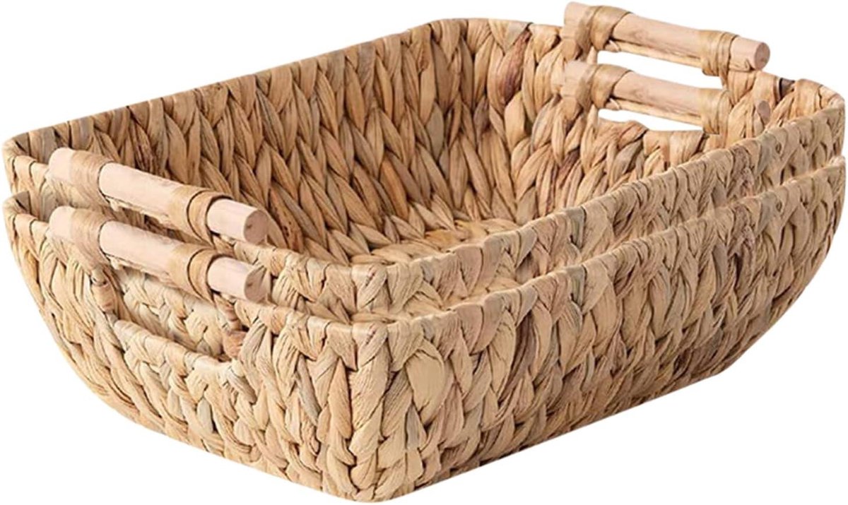 Geweven Rotan Manden - Opbergmanden Bureau - Bureau Organiseren - Handgeweven Duurzaamheid - Set van 2 - Natuurlijk