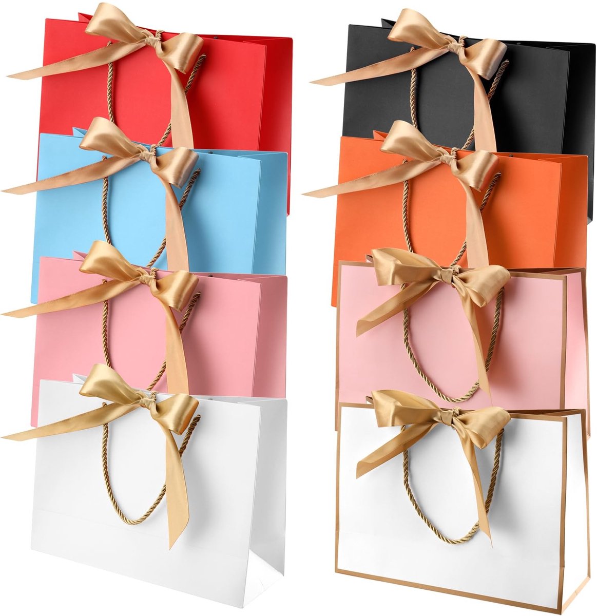 JHUBERS- Geschenkzakjes 16 Stuks - Papieren Cadeautasjes - Gouden Strikband - Feestzakjes - Handgrepen - 28 x 20 x 10 cm - Cadeautas