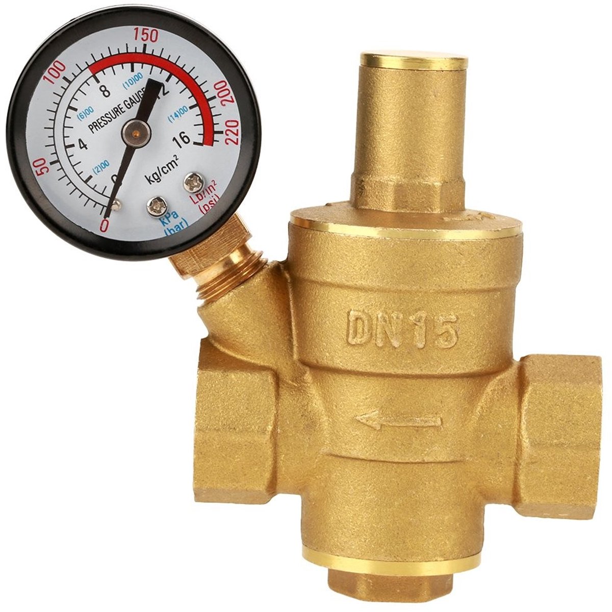 JHUBERS- Drukregelaar DN15 messing - Verstelbare Waterdrukregelaar - Drukreducerende Klep - 1/2 inch Draad - Hoge Precisie - Geschikt voor Hydrauli