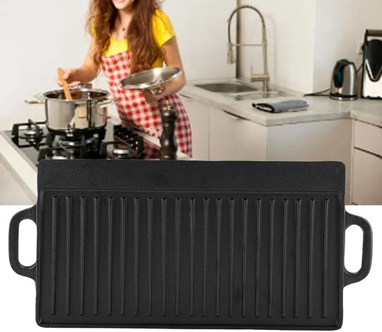Dubbelzijdige Gietijzeren Pan - Bakplaat Grillplaat - Veelzijdig Koken - Omkeerbaar Ontwerp - Rechthoekig - Zwart — afbeelding 4